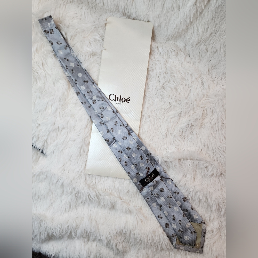Chloé Blue-Grayish Patterned Silk Scarf - Picture 7 of 10
